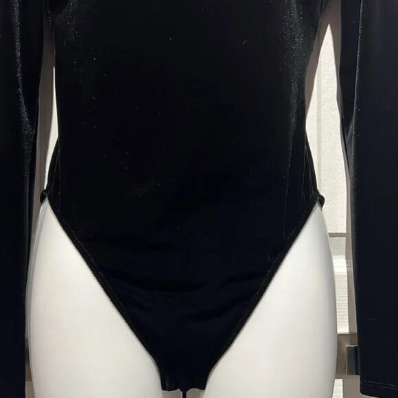 La Senza Black Velour Long Sleeve Open Back Bodysuit Size S NWT - Picture 3 of 11
